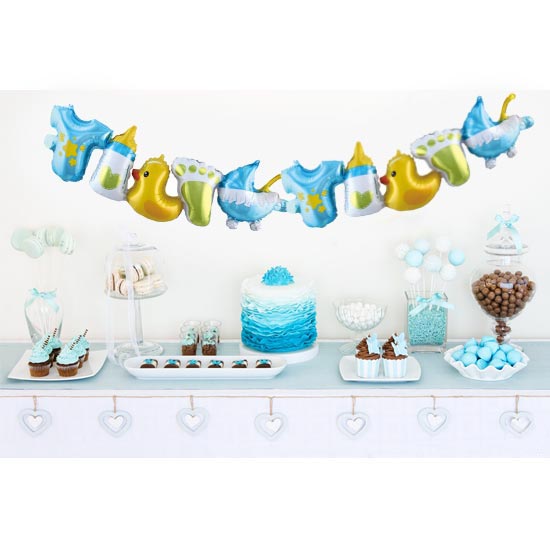 Baby Boy Baby Shower Foil Balloon Garland marks the backdrop.