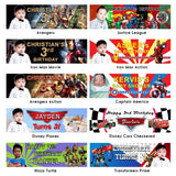 Superheroes like Iron Man, Spiderman, Thor, Captain America, Superman, Flash, Wonder Woman, Batman are the favourites. Get a birthday banner customised to your child's name and photo.