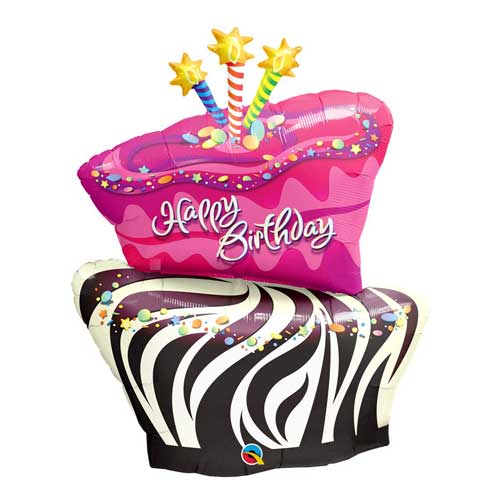 41" Zebra Cake Happy Birthday Balloon