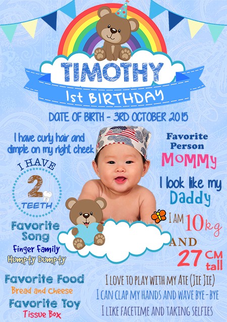 Milestone Board with little Teddy Bear. No wonder Timothy looked so happy. What a great 1st birthday!