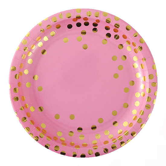 7" Pink Gold Foil Plates Birthday Party Disposables, Paper Plates Kidz Party Store