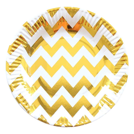 Load image into Gallery viewer, 7&amp;quot; Gold Chevron Broad Stripes Plates (10pc)
