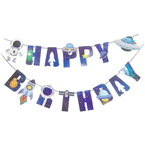 Load image into Gallery viewer, Astronaut Happy Birthday Banner for party decoration.
