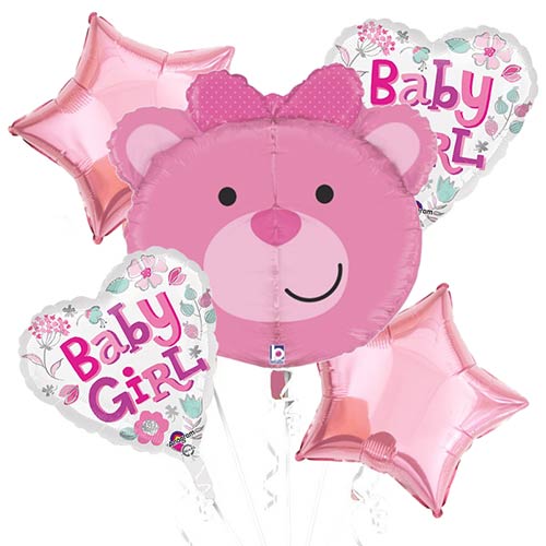 Load image into Gallery viewer, Bear Baby Girl Balloon Bouquet
