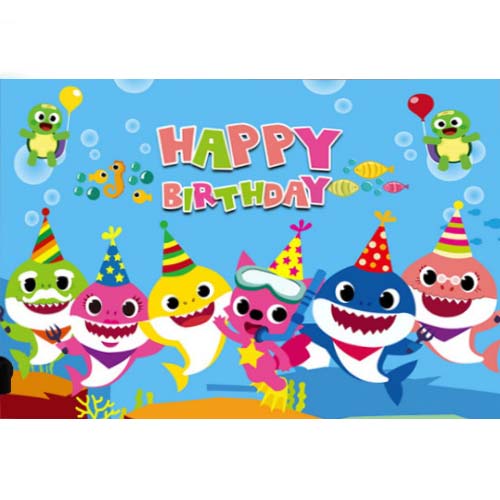 Baby Shark Family features in this large fabric banner for a great birthday backdrop decoration!