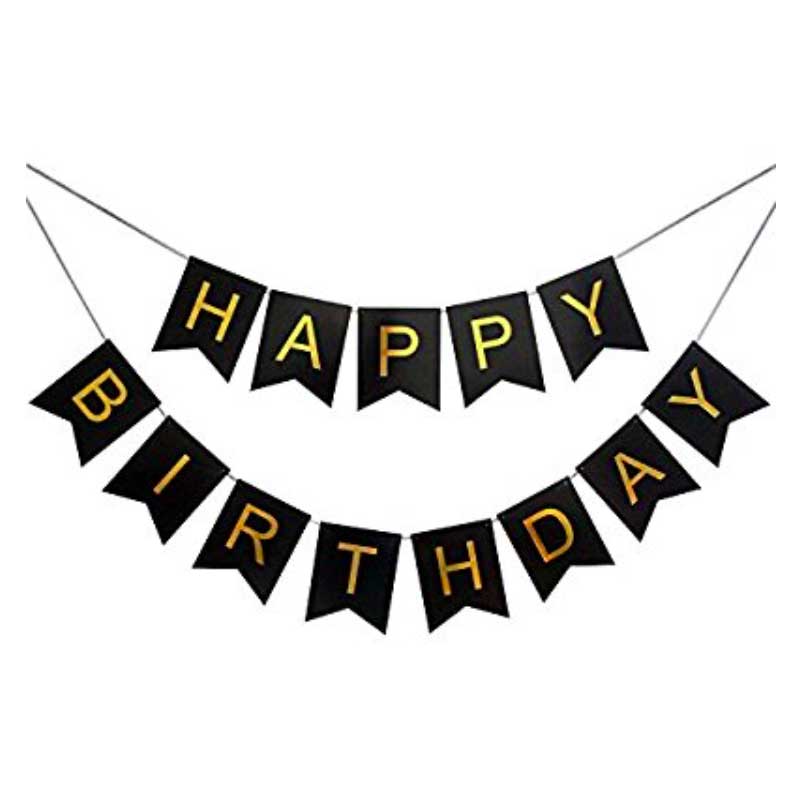 Load image into Gallery viewer, Black Happy Birthday Banner for 21st Birthday in black and gold theme.
