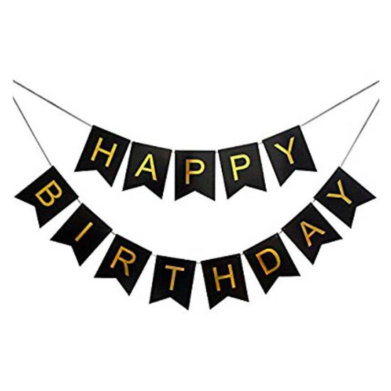 Black Happy Birthday Banner for 21st Birthday in black and gold theme.