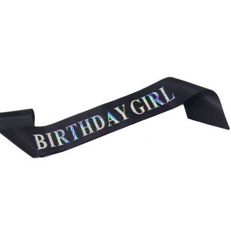 Black Silver Birthday Girl Sash