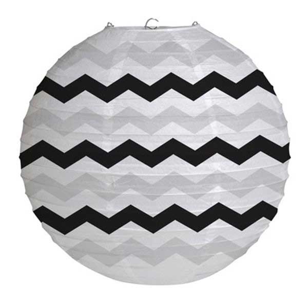 Black & White Chevron Paper Lantern - Have a elaborated and outstanding party decoration to have for your party event. Put up these captivating chevron stripes paper lanterns with some balloons, pompoms with matching colours and have a fascinating party decoration.