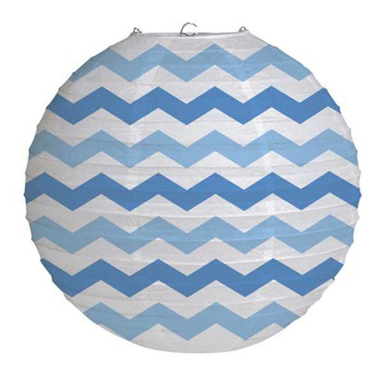 True Blue Chevron Paper Lantern - Have a elaborated and outstanding party decoration to have for your party event. Put up these captivating chevron stripes paper lanterns with some balloons, pompoms with matching colours and have a fascinating party decoration.