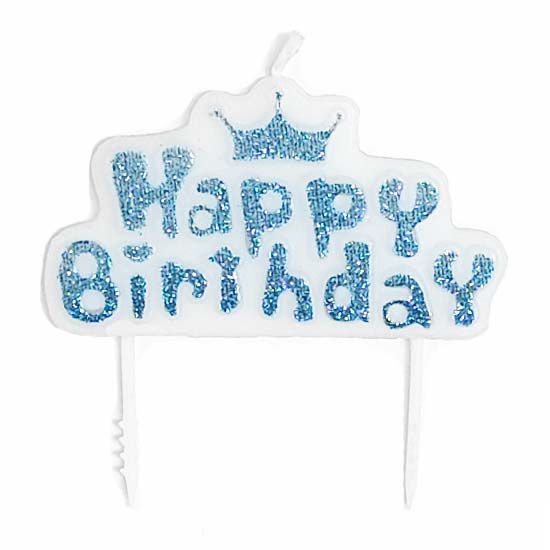 Blue Happy Birthday Glittery Candle