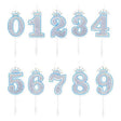 Blue Silver Crown Glitter Number Candles.