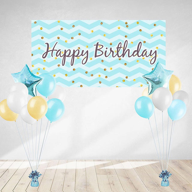 Blur Birthday Banner and balloon set with confetti design.