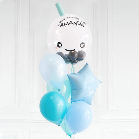 Blue Customised Bubble Tea Balloon Star Latex Bouquet