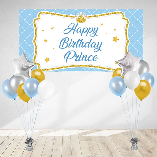 Load image into Gallery viewer, Charming Prince theme Balloon &amp;amp; Banner Set for birthday celebration.
