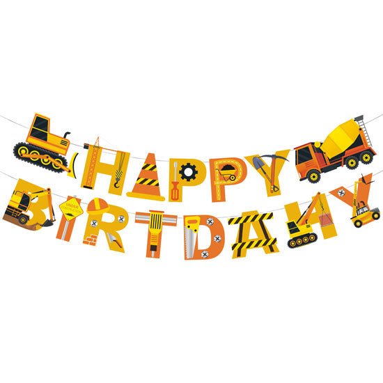 Delight the party atmosphere with a cool Construction Tucks themed Happy Birthday Banner.