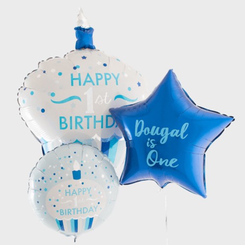 Cupcake 1st Birthday Blue Personalised Balloon Bouquet