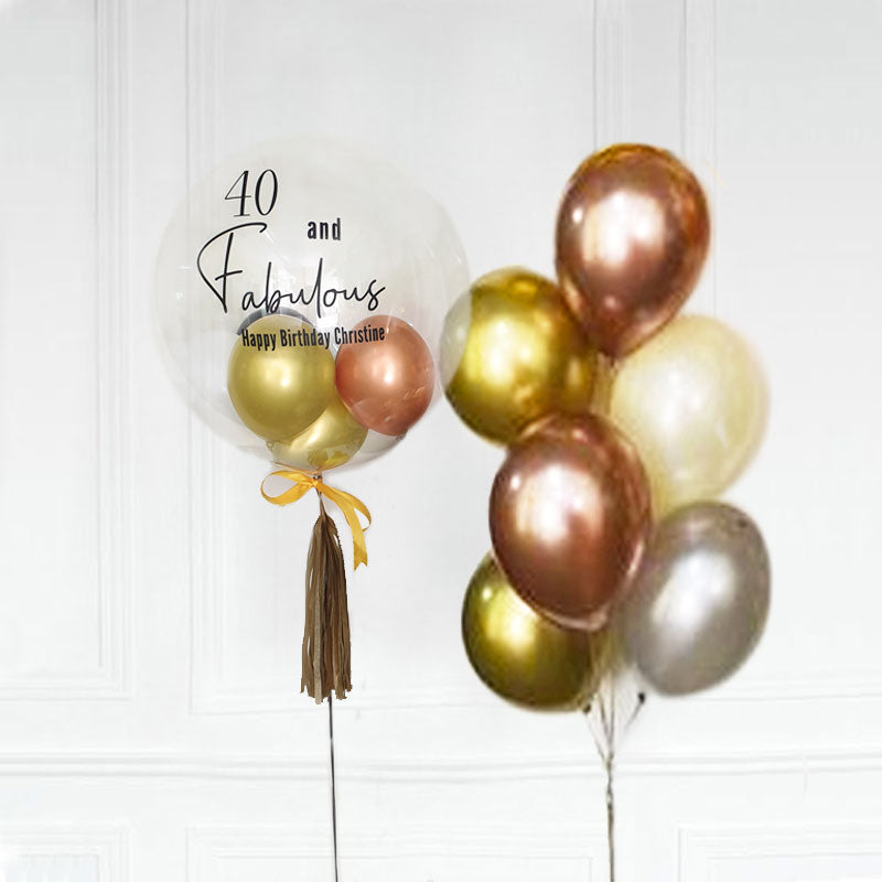 Load image into Gallery viewer, Customised Bubble Balloon for a special birthday moment with some delightful shiny chrome balloons
