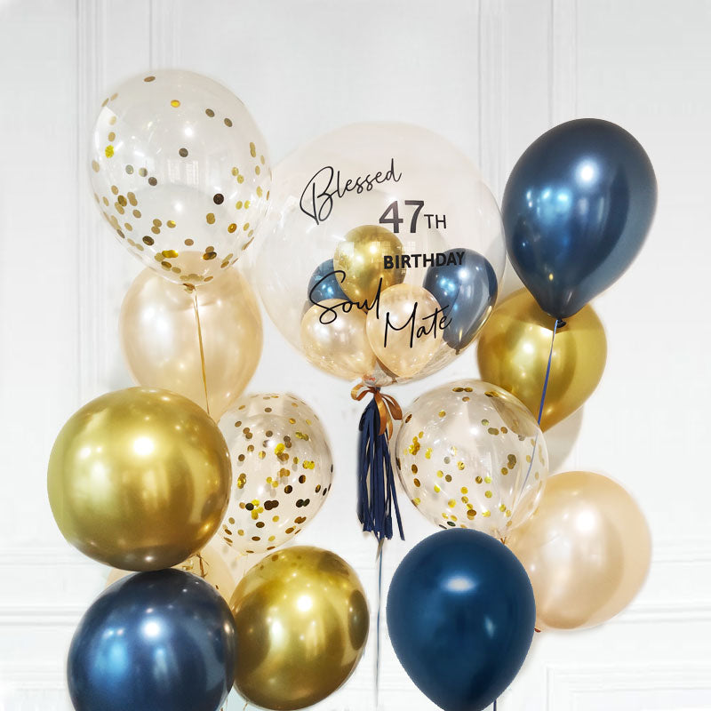 Customised Bubble Balloon with 2 Confetti Chrome Latex Bouquets