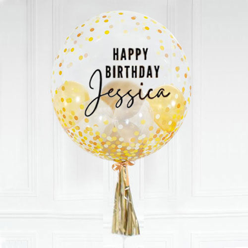 Load image into Gallery viewer, Customised Gold Confetti Bubble Balloon
