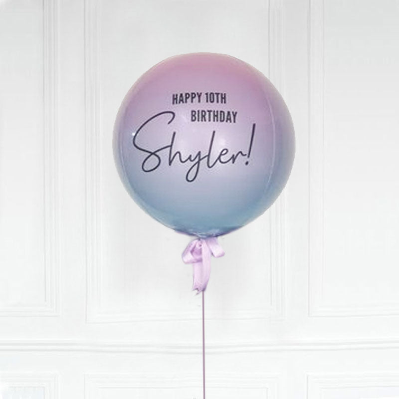 Lovely Ombre coloured Orbz Balloons customised with a heart-felt message for the recipient.