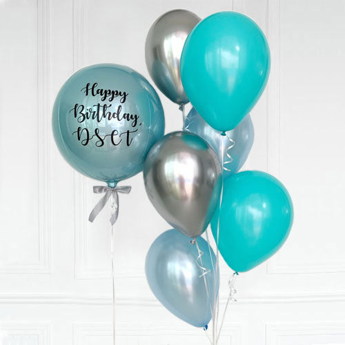 Tiffany Blue Customised Orbz Balloon with 1 Chrome Coloured Latex Bouquet