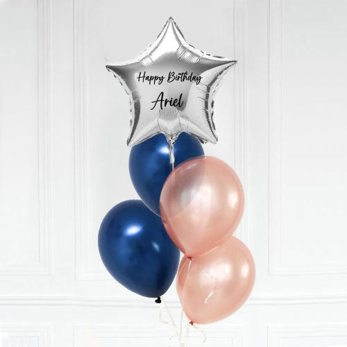 Star balloon with personalised message printed on it and matched up with lovely and colour helium balloons.