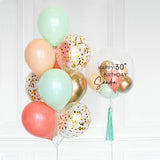 Customised Bubble Balloon with Mint, Coral, Gold Confetti Chrome Latex Bouquet