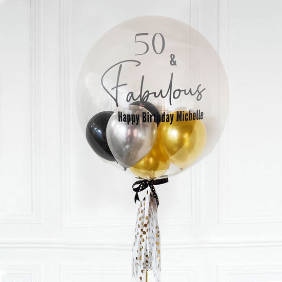 Load image into Gallery viewer, Fabulous 50th Birthday Bubble Balloon customised with name and message.

