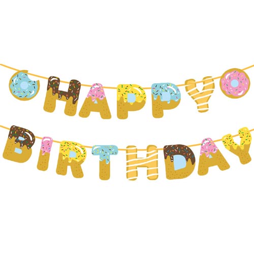 Donut themed happy birthday jointed banner.