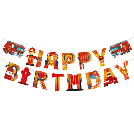 Fight the fire! Have a great fiery birthday with the Fire Fighter theme birthday banner.