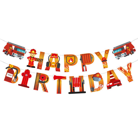 Fight the fire! Have a great fiery birthday with the Fire Fighter theme birthday banner.