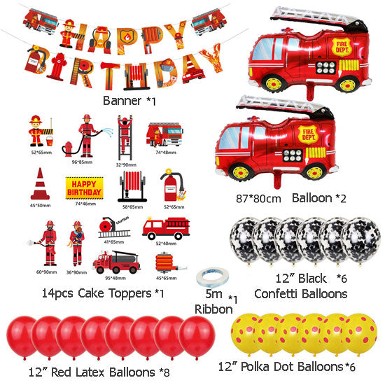 Fire Fighter Fire Engine Birthday Party Kit to decorate the birthday party .