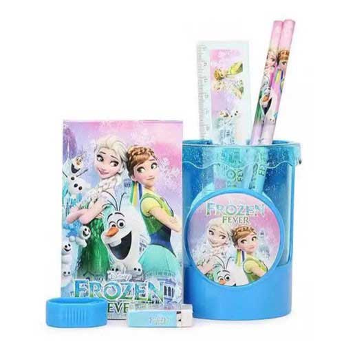 Frozen 2 Stationery set come packed with 2 pencils, 1 pencil sharpener, 1 ruler, 1 notebook, 1 erase and 1 pencil holder