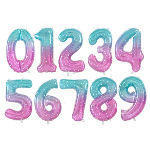 Load image into Gallery viewer, Galaxy Pink and Blue Number Balloons - Great for displaying the Birthday Age, Anniversary or the Year as you set up your backdrop.
