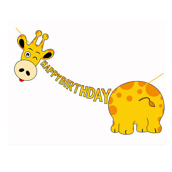 Load image into Gallery viewer, Giraffe shaped Happy Birthday Banner - for jungle theme decoration setup 
