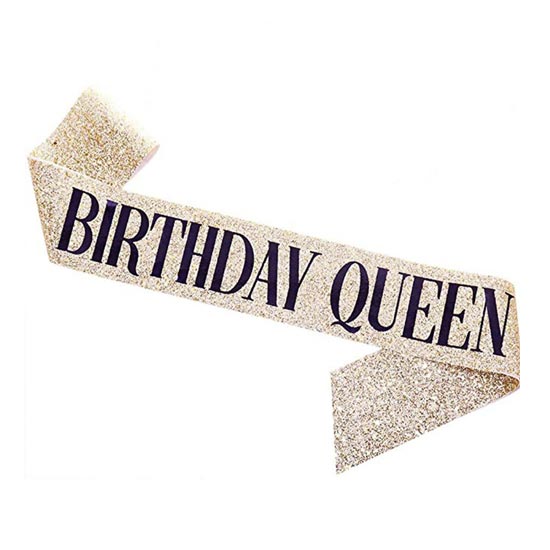 Glitter Gold Birthday Queen Sash with Black Wordings