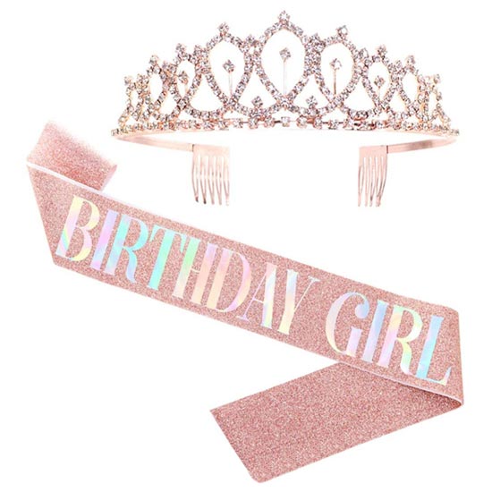 Lovely sash and tiara set for the beautiful birthday girl to celebrate like a princess!