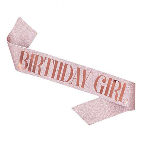 Glitter Rose Gold Birthday Girl Sash (Rose Gold Wordings)