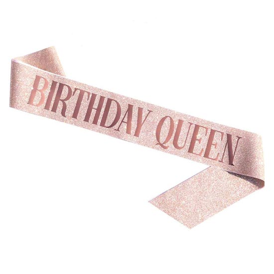Glitter Rose Gold Birthday Queen Sash (Rose Gold Wordings)