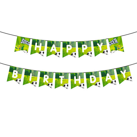 Soccer themed Fishtail Happy Birthday Banner.
