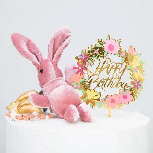 Gold Acrylic Bday Cake Topper with Flower Wreath