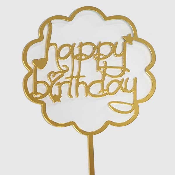 Gold Scallop Heart Acrylic Birthday Cake Topper
