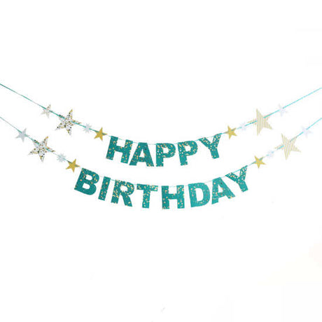 Green Happy Birthday Banner with glittery stars for you to dress up your birthday backdrop so all the photos taken can be marvellous and memorable.