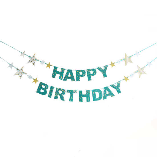 Green Happy Birthday Banner with glittery stars for you to dress up your birthday backdrop so all the photos taken can be marvellous and memorable.
