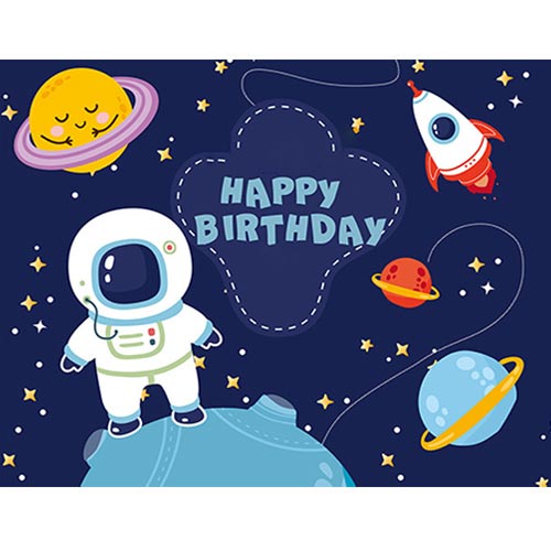 Outerspace Astronaut Birthday Fabric Backdrop Banner (Design 2)