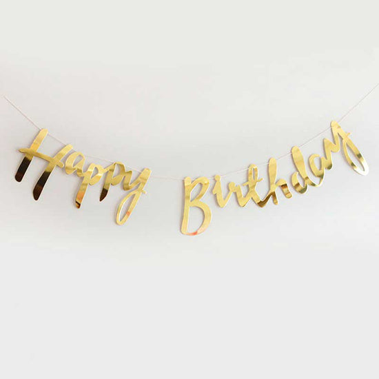 Gold "Happy Birthday" Foil Bunting for birthday decorations.