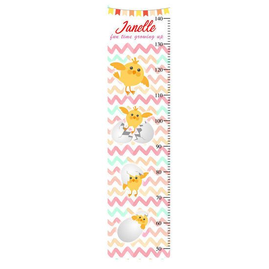 Lovely little chick cant wait to hatch out of the egg. Create a great atmosphere for your child in the bedroom with this nicely decorated growth chart.