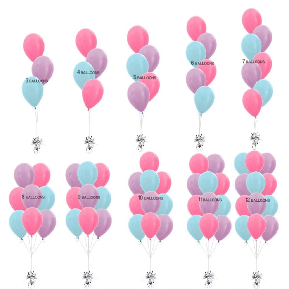 Colourful balloons arranged into beautiful balloon bouquets for a great display decoration.