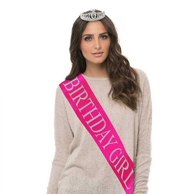 Hot Pink Sash with shiny gold words Dress up the Birthday girl like a princess with a shiny sash, Everyone will have their attention on the lovely princess. 